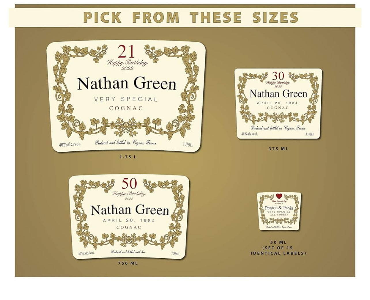 Personalized liquor bottle labels